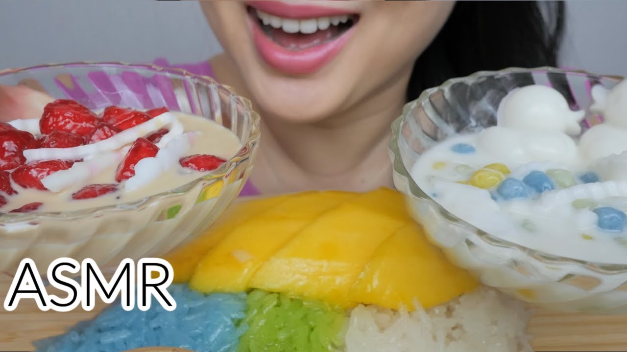 My TOP 3 Favourite Thai Dessert *Relaxing Soft Eating Sounds | N.E Let's Eat