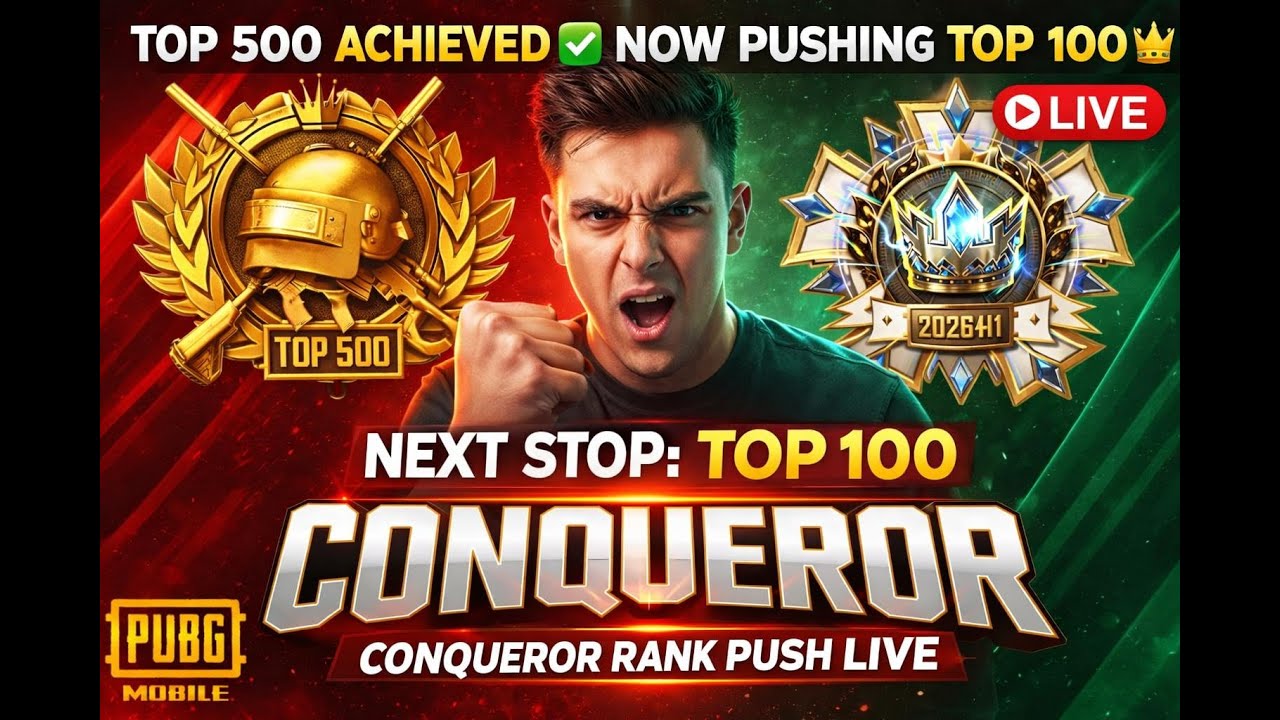 CONQUEROR TOP 500 ACHIEVED 👑 NOW PUSHING TOP 100 | RANK PUSH LIVE | PUBG MOBILE.