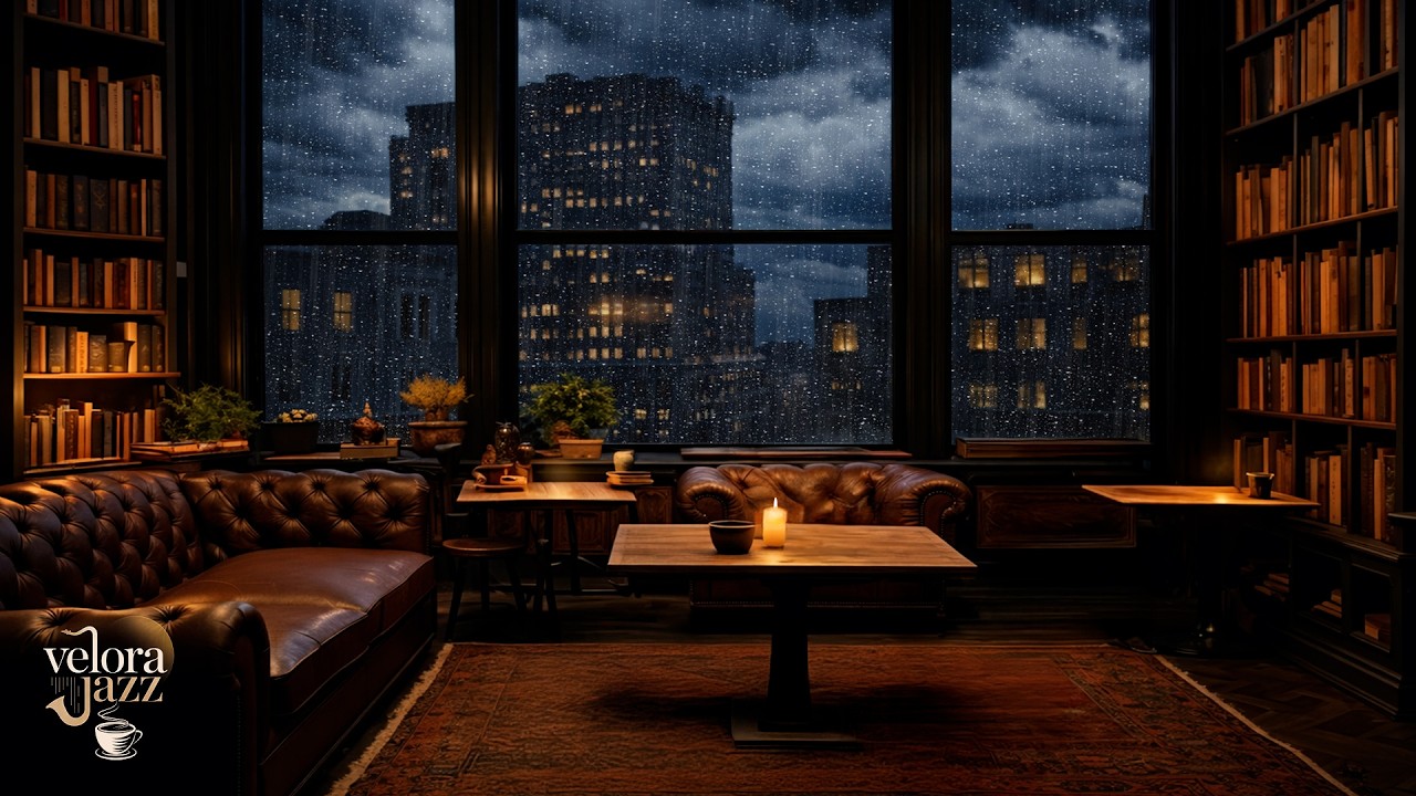 Night Cafe Jazz Ambience | Smooth Relaxing Music with Rain | Velora Jazz