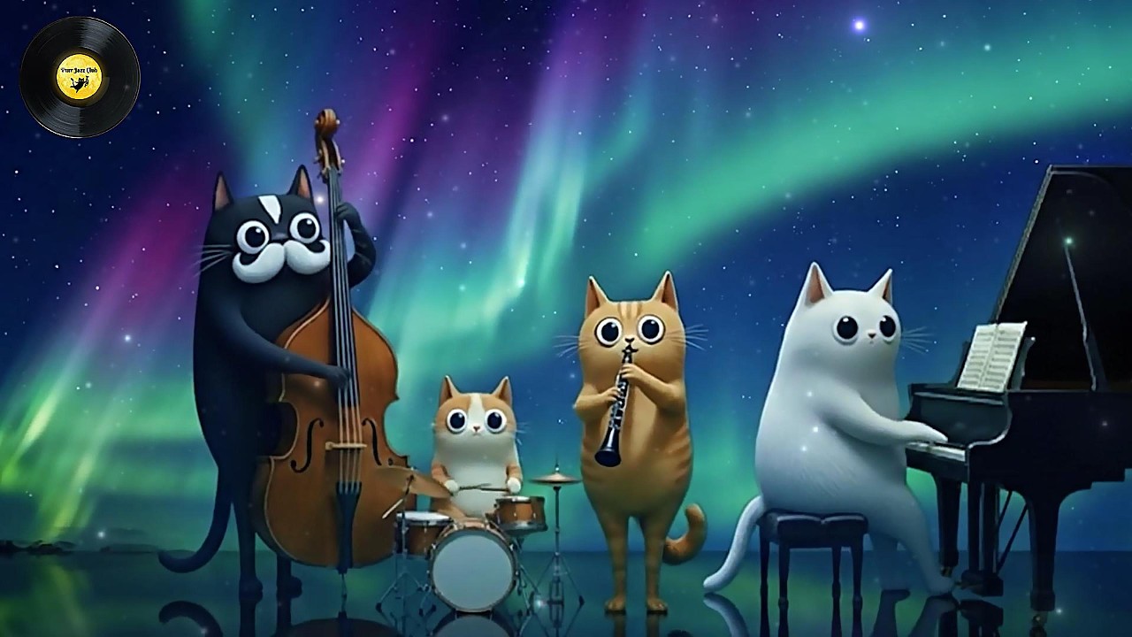 🐱Peaceful Midnight Aurora Session | Relaxing Jazz Under the Northern Lights 💜🐾
