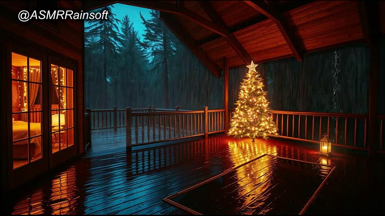 Rainy Christmas Night at a Cozy Forest Cabin 🌧 | Deep Sleep, Relaxing Rain Sounds N0 Ads