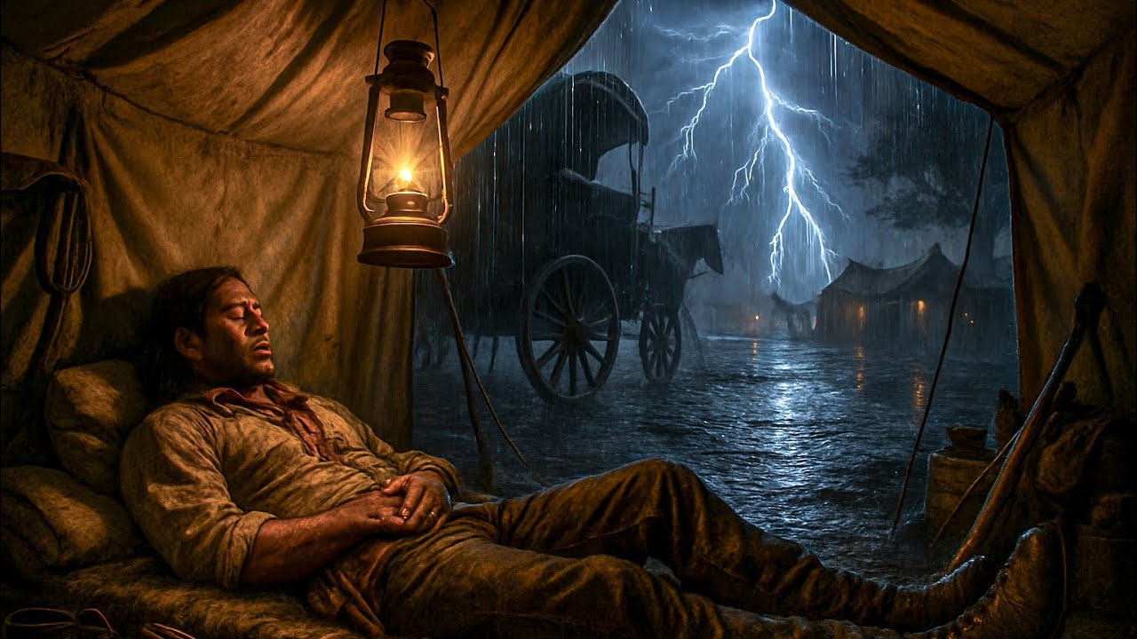 Cozy Thunderstorm Night at Camp — Charles Sleeping Alone in His Wagon Tent | RDR2 ASMR