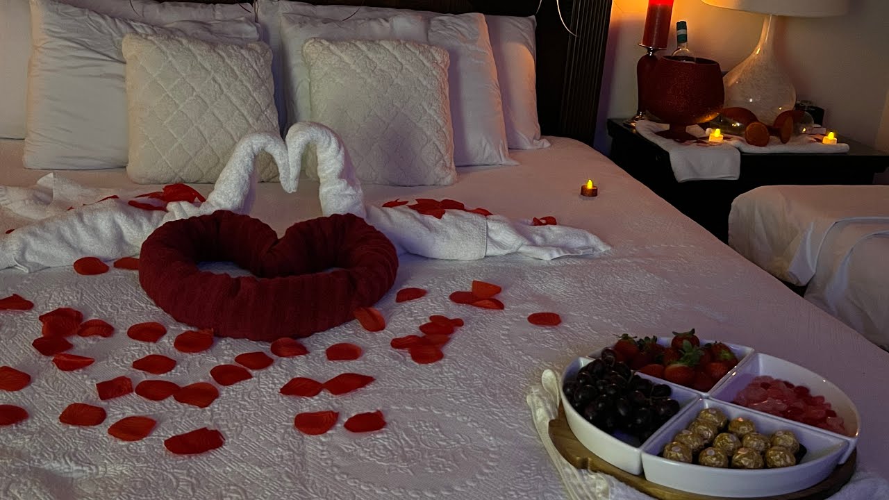How to set up a inexpensive romantic bedroom room / bathroom for him or her / valentines decor