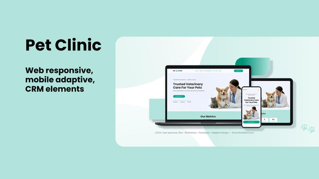 Web design. Pet Clinic. Web, mobile, CRM elements