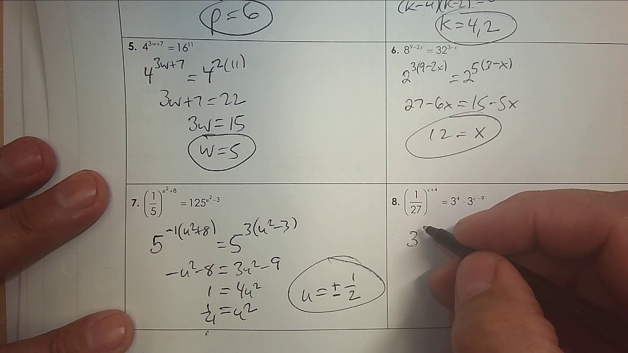 HW solutions to Exponential Equations using Common Bases