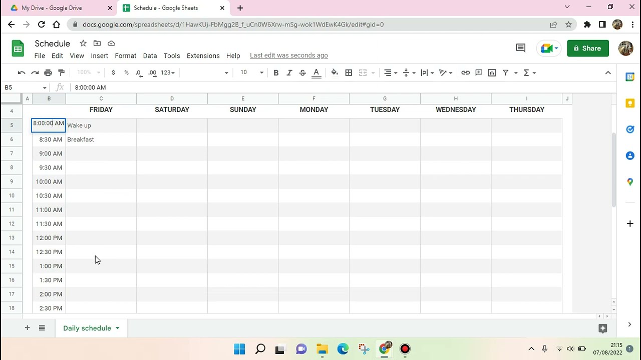 How to Create Daily Schedule in Google Sheet NEW UPDATE August 2022