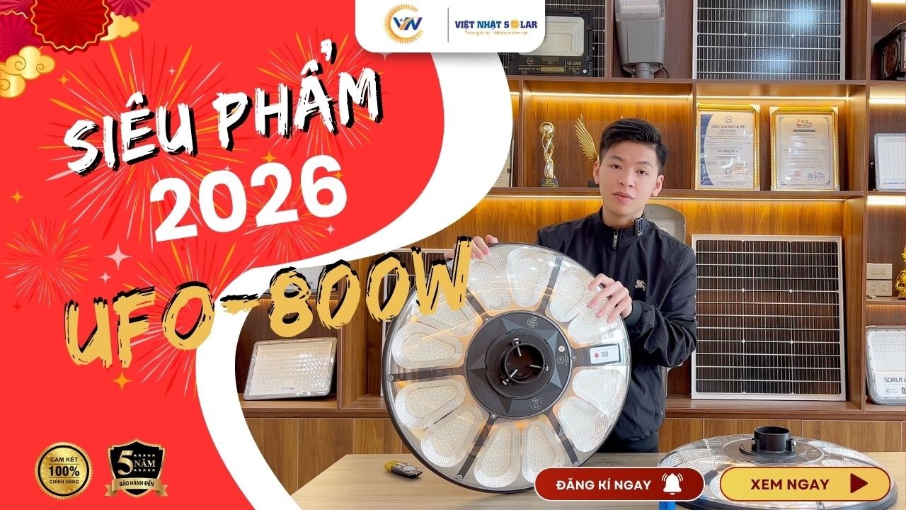 Đèn năng lượng mặt trời - Đèn sân vườn mới UFO 800w siêu đẹp siêu sáng chính hãng Việt Nhật.