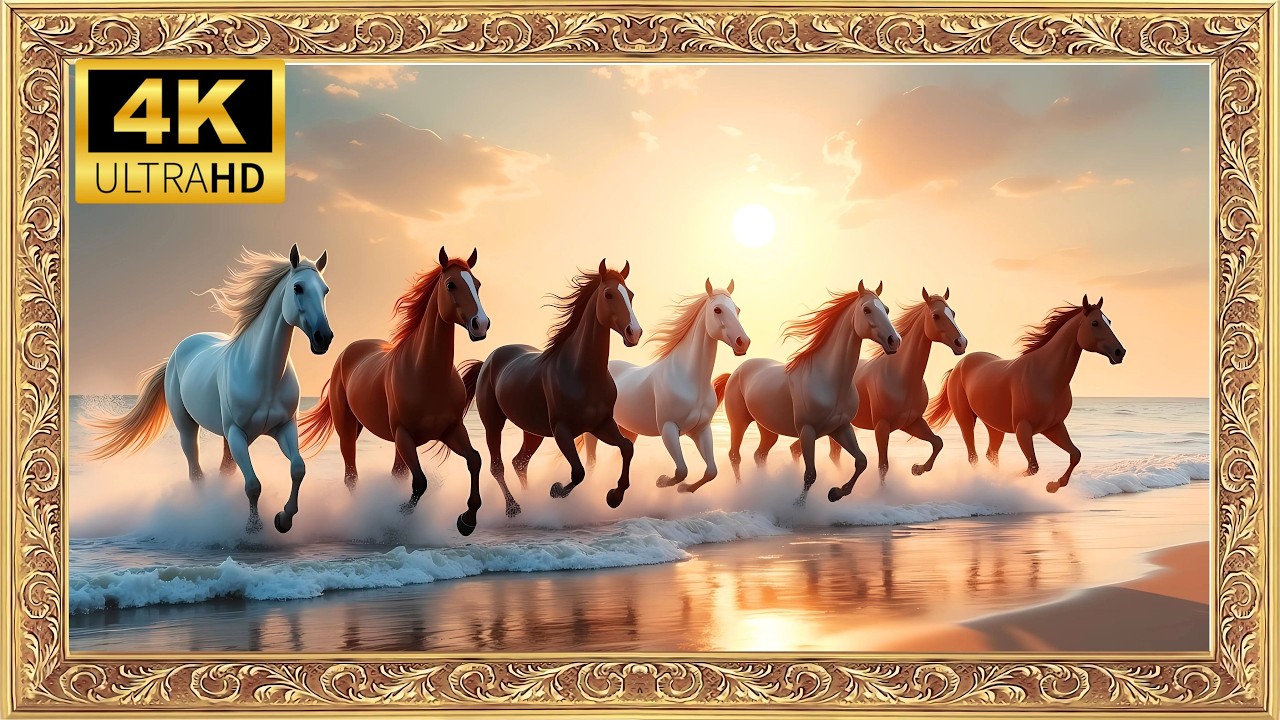 Lucky Seven Horses on Water | Frame TV Art for Achievement & Wealth [4K UHD]