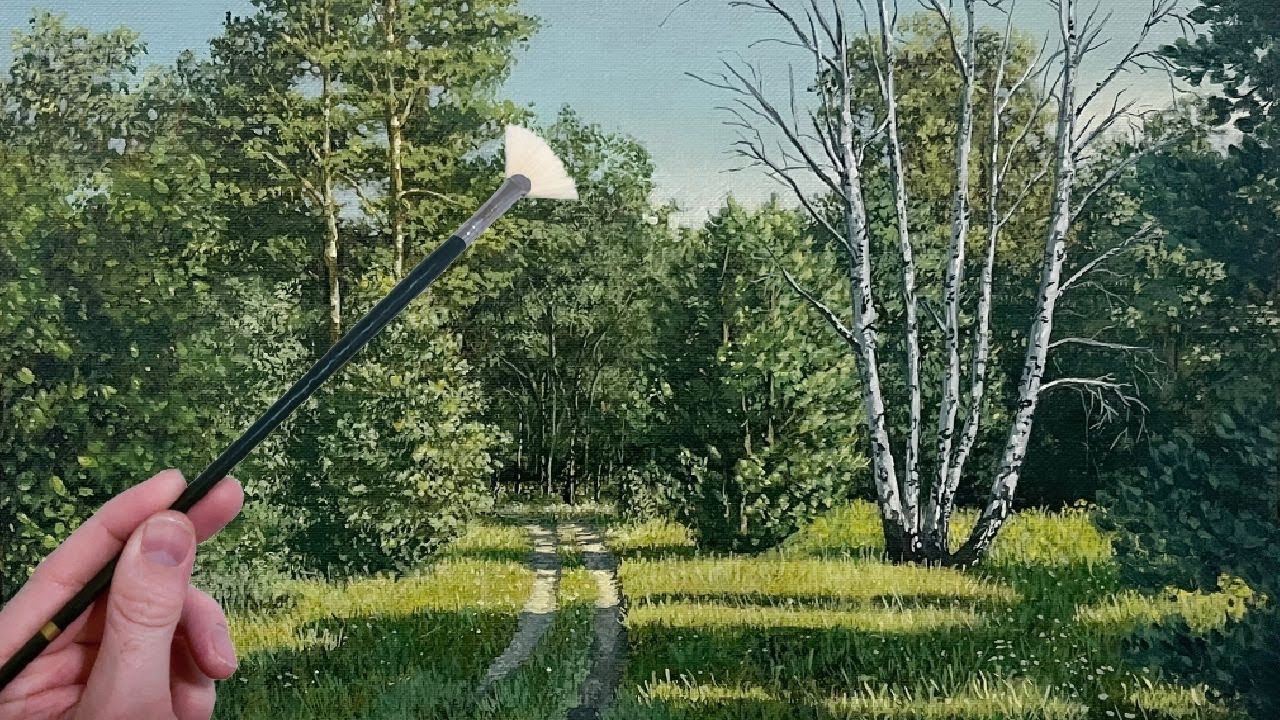 Acrylic Painting Time Lapse | Trees in a Grassy Field Landscape for Beginners