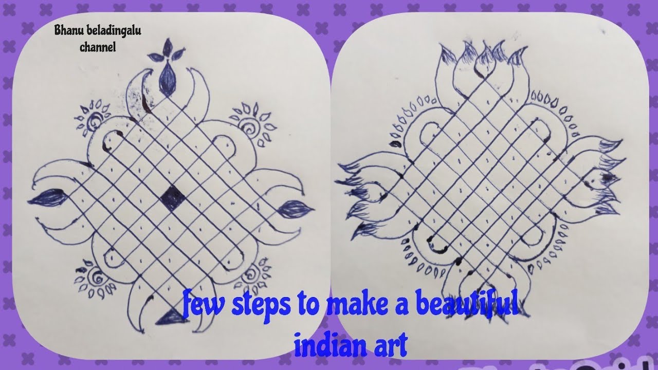 Easy rangoli design  for daily rangoli 9-1 dots rangoli     step-by- step for  beautiful  indian art