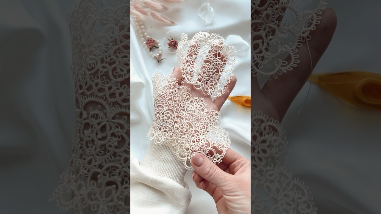 Плету вторую манжету, сравнение, как выглядит кружево до и после утюга✨ #фриволите #рукоделие