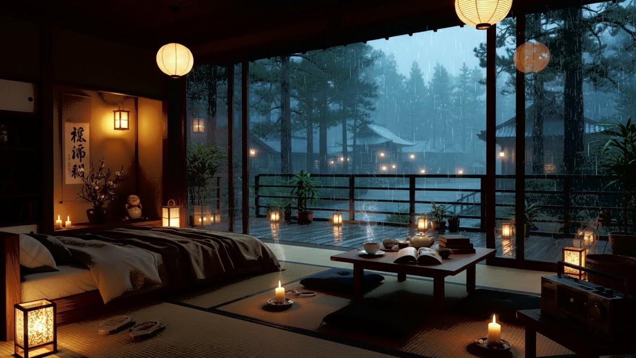 Watching Heavy Rain with Soft Piano | Cozy Cabin Nature Sounds to Calm the Mind