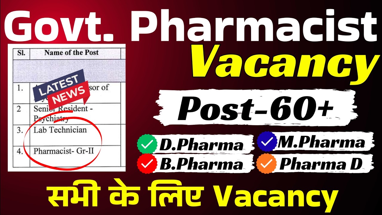 Latest Govt Pharmacist Vacancy 2026 | 60+ Posts | D.Pharm & B.Pharm Eligible Apply Now