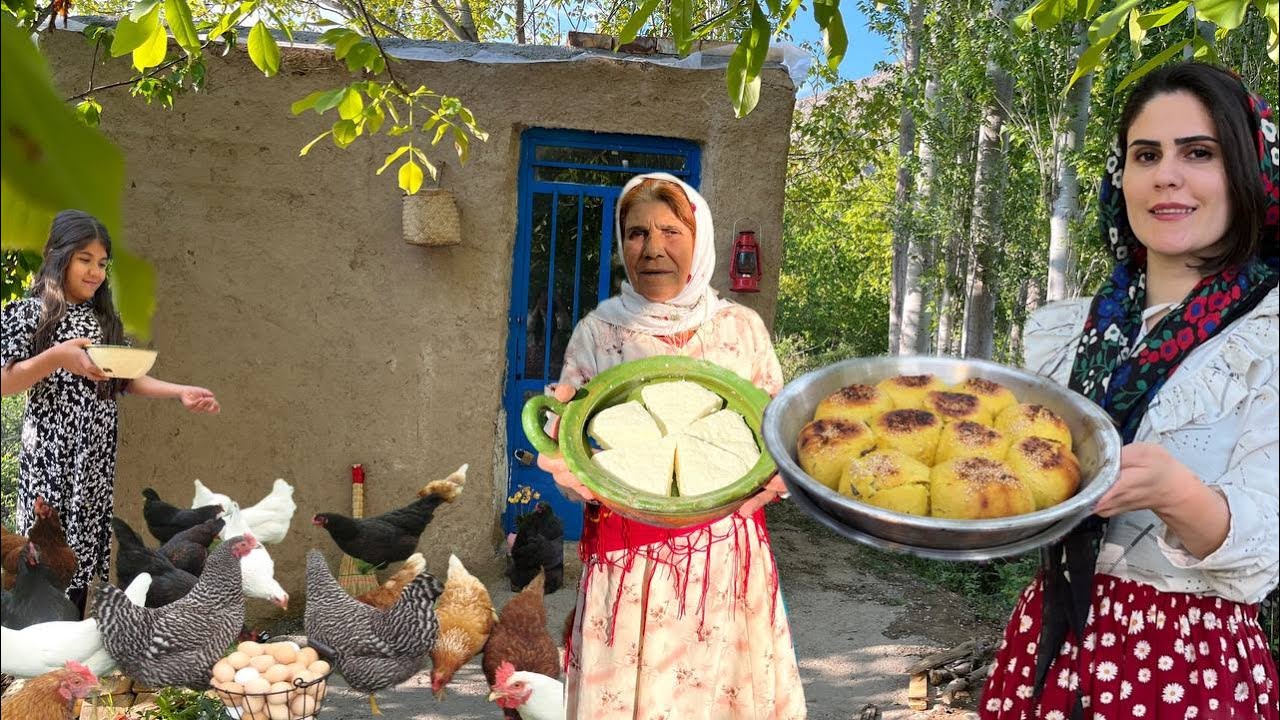 Exploring the rural life of an Iranian family🇮🇷: Making fresh cheese and breakfast bread