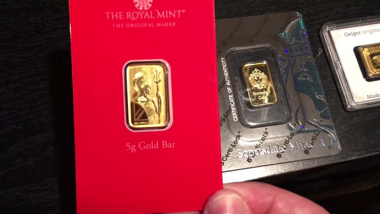 Gold Bars 5 gram Royal Mint, Scottsdale Mint, Geiger Edelmetalle.