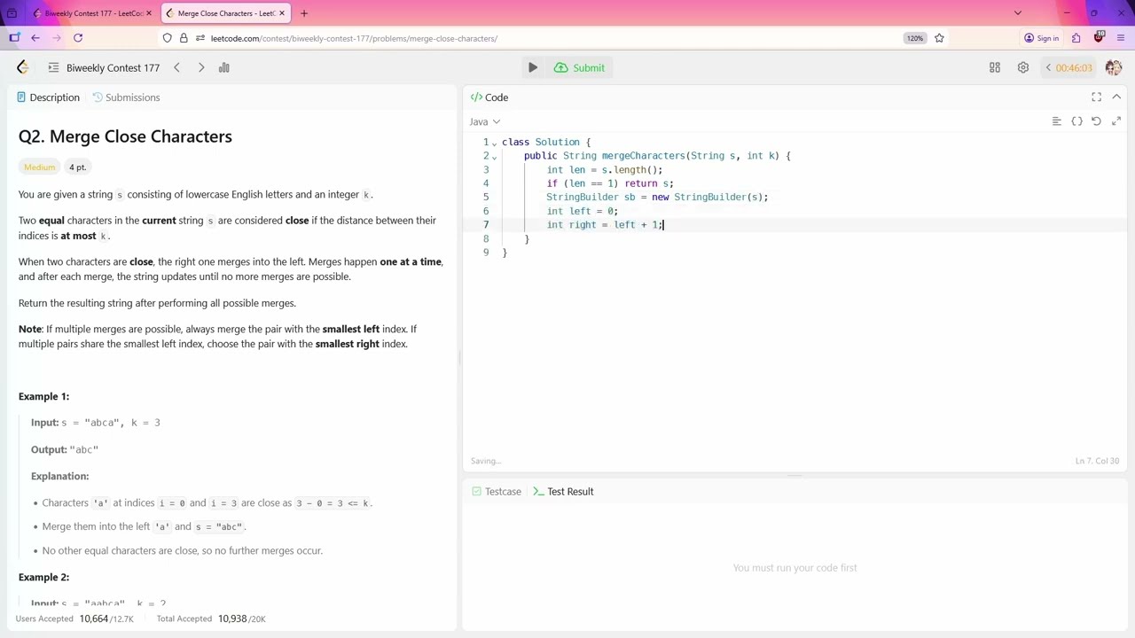 LeetCode 3853 | Merge Close Characters || Java | AC | Biweekly | Guide