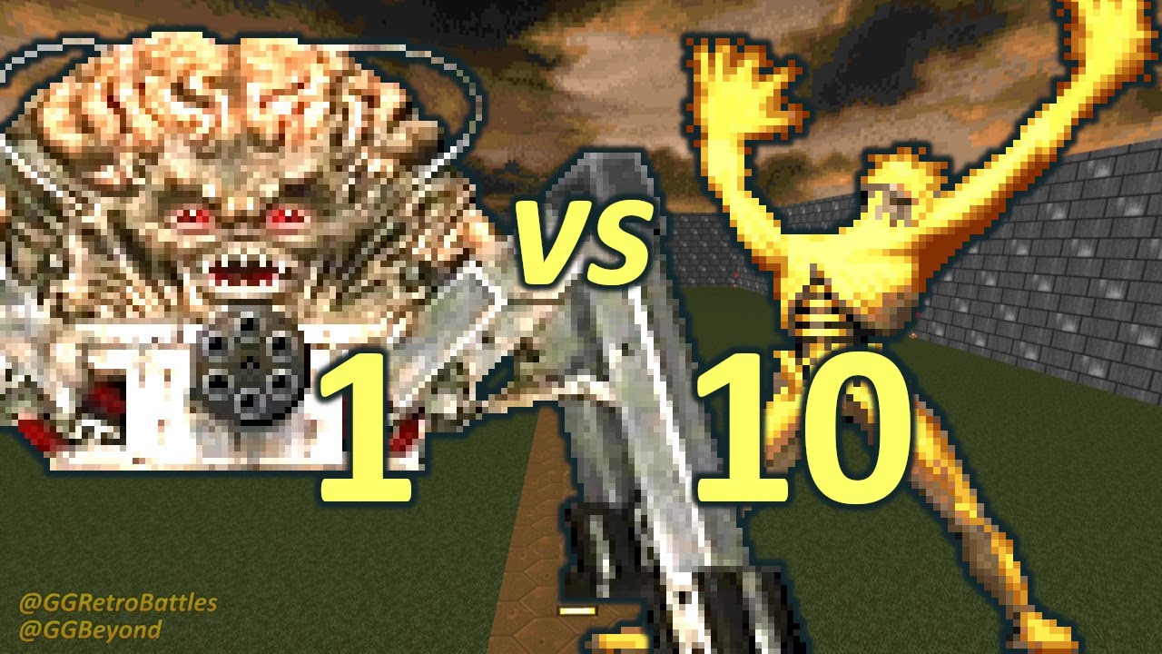Spider Mastermind vs 10 Arch-viles - Monster Infighting - Doom II Retro Battles