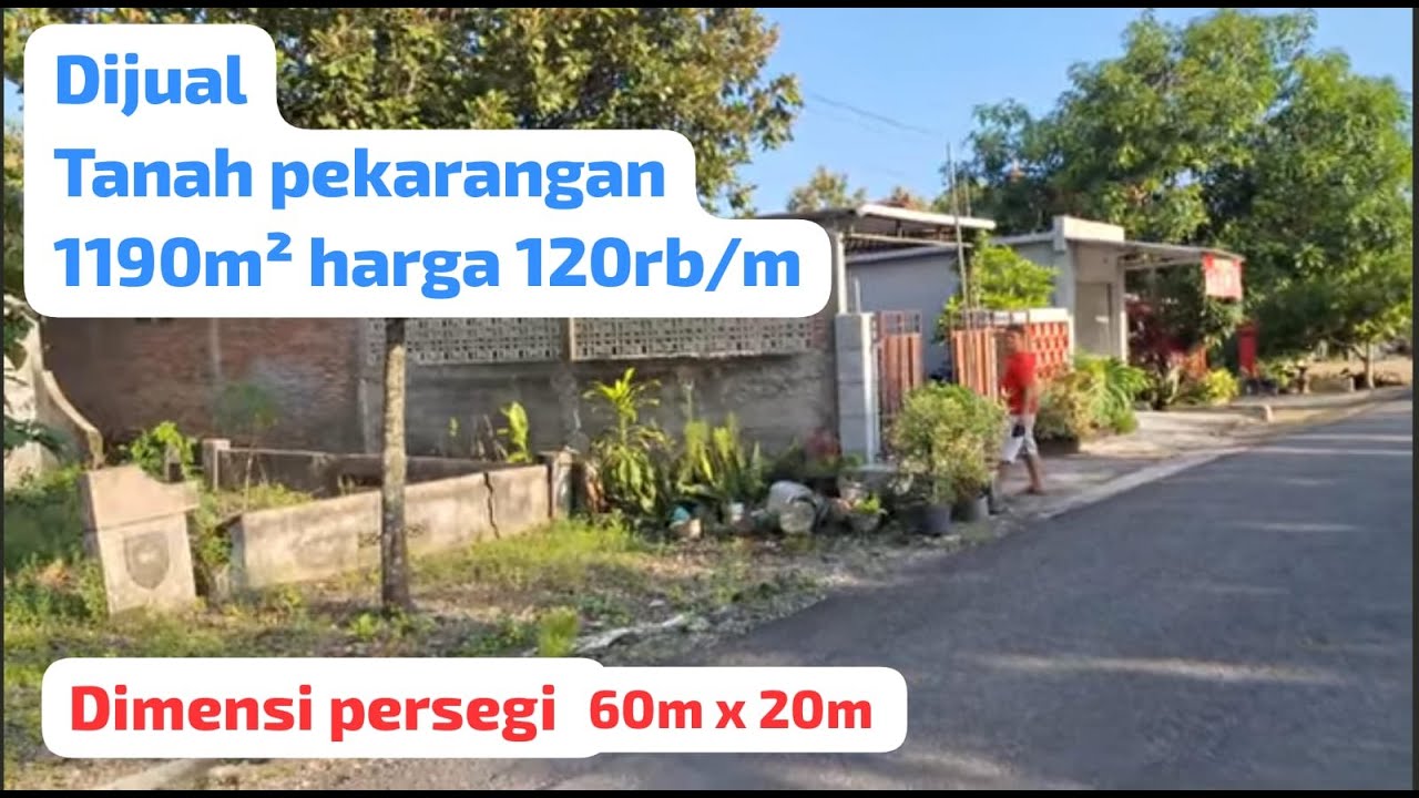 .Dijual Tanah pekarangan hadap jalan raya DPU kabupaten. SHM luas 1190m² hrg 250jt.