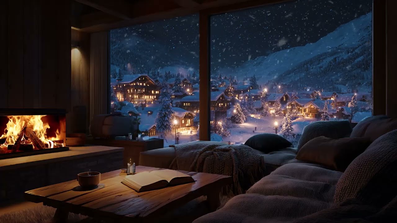 Blizzard Wind Sound & Fireplace 🔥 Cozy Winter Night Ambience for Insomnia Relief