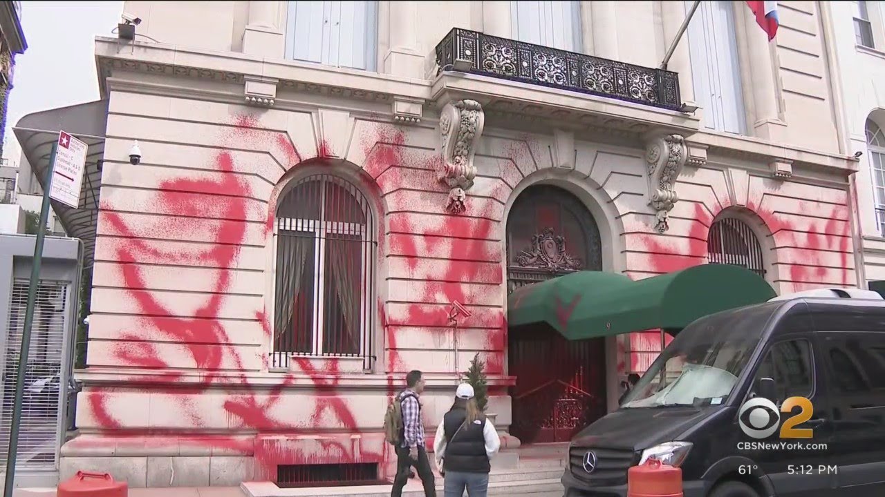 New York City's Russian Consulate vandalized with red spray paint