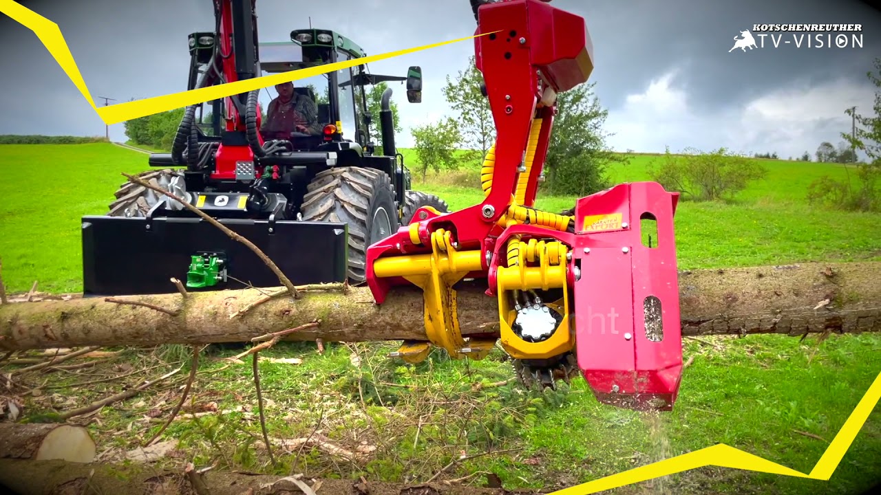 KOTSCHENREUTHER Forstschlepper 175R Gen.2 mit Woody Harvesterkopf und Rückewagen im Einsatz.