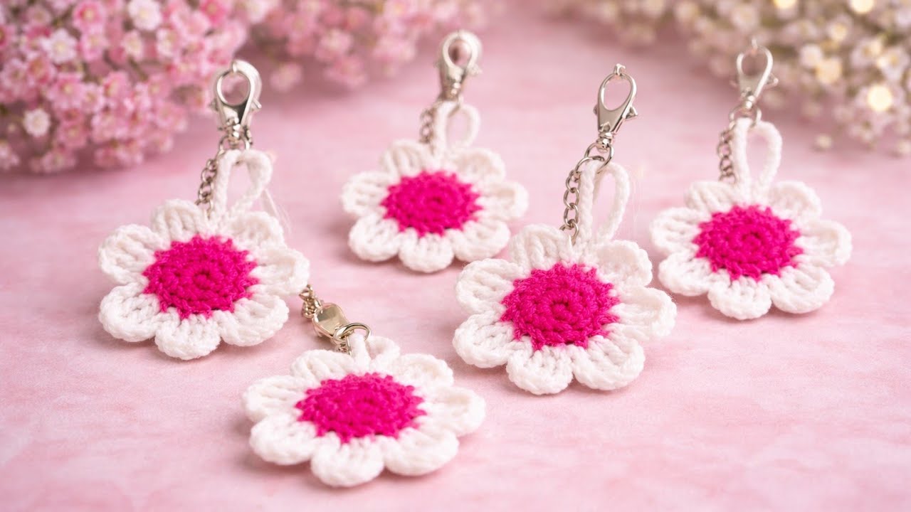 Crochet Daisy Flower Keychain Tutorial | Easy & Beginner Friendly 🌸 