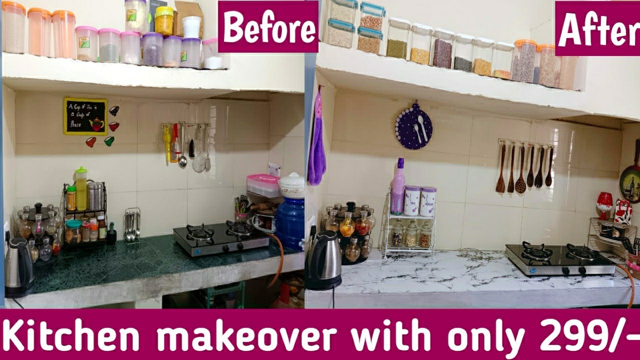 Indian small kitchen makeover with only 299/-small kitchen tour.meesho kitchen items😍kitchen DIY😊