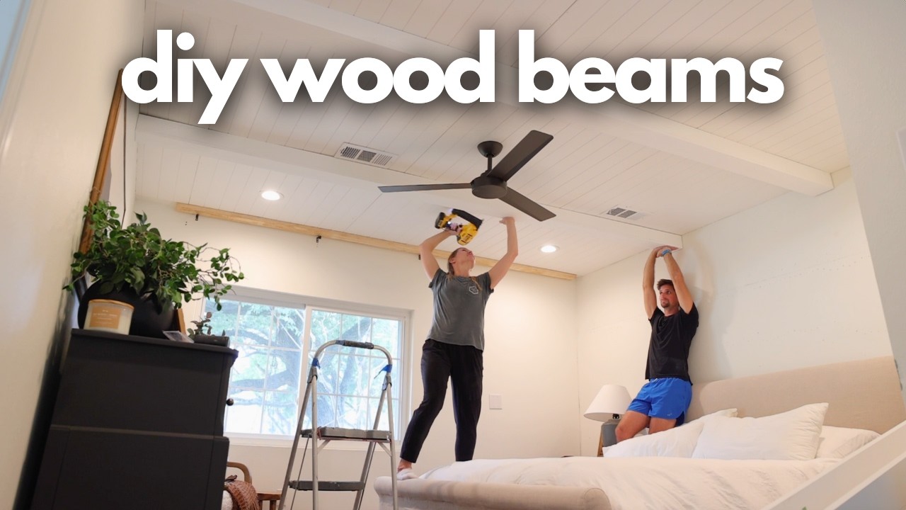 DIY Custom Wood Beam Ceiling | Bedroom Makeover On A Budget | Ceiling Beams DIY Install