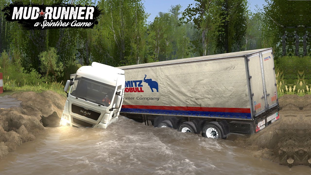 Spintires: MudRunner - MAN TGX 6X4 Semi Truck Stuck In Road Collapse