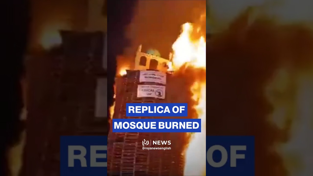Replica mosque torched on top of bonfire in Northern Ireland