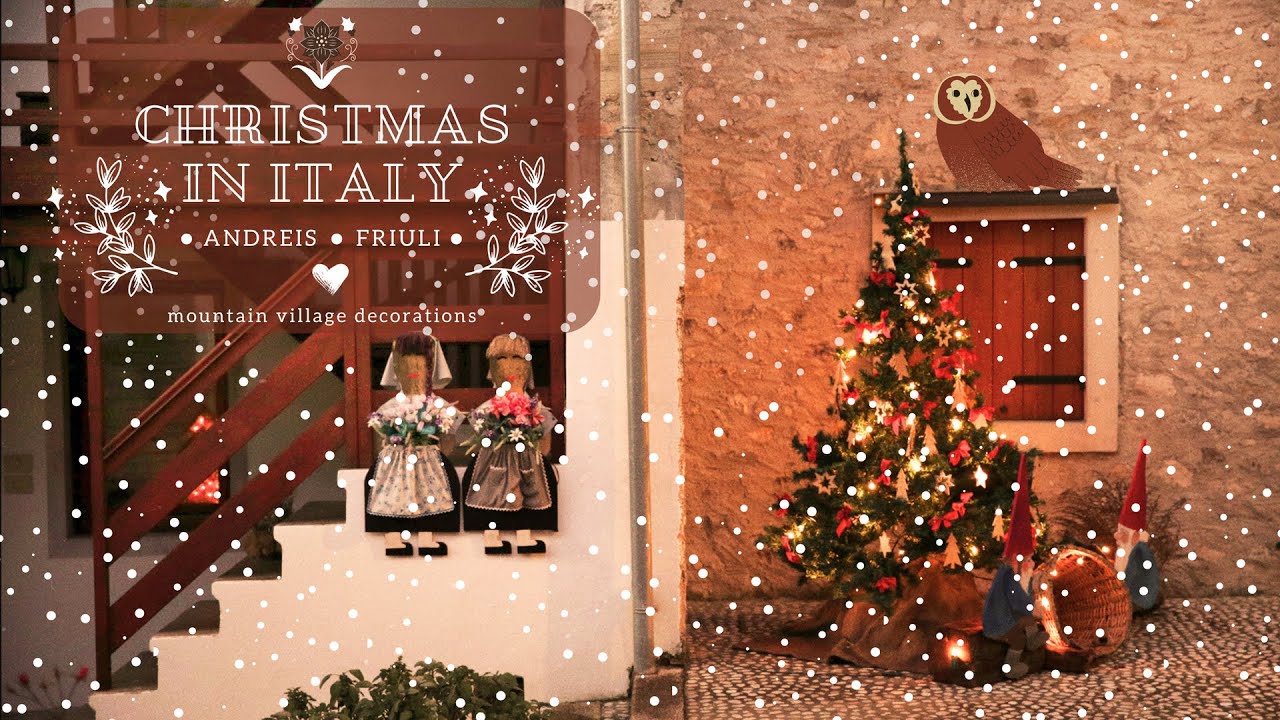 Christmas decor in Andreis. Winter Wonderland in small Italian village, Friuli region