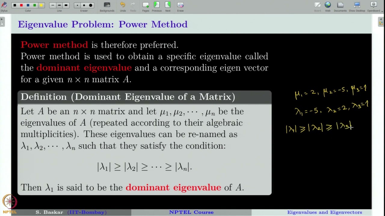 Week 5 : Lecture 23 : Eigenvalues and Eigenvectors: Power Method (Construction)