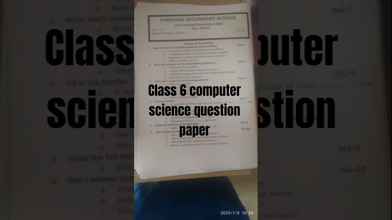 class 6 computer science question paper  model question paper of computer science