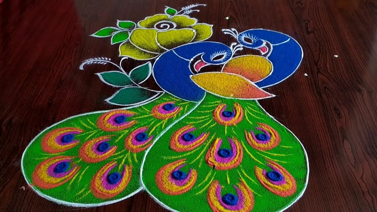 2021 New year special rangoli 7×1 dots... Beautiful peacock kolam