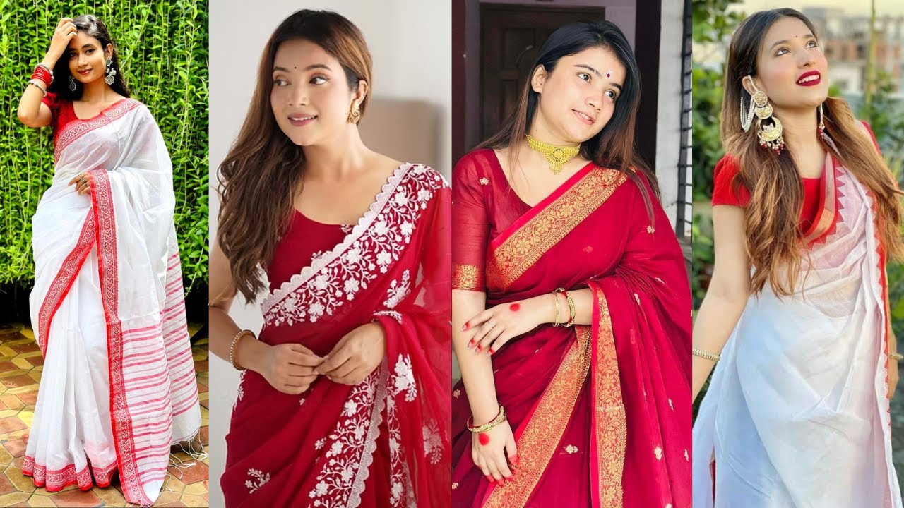 New Red and White Saree Design 2025//Traditional White Red Saree for Festivals//Red Designer Saree