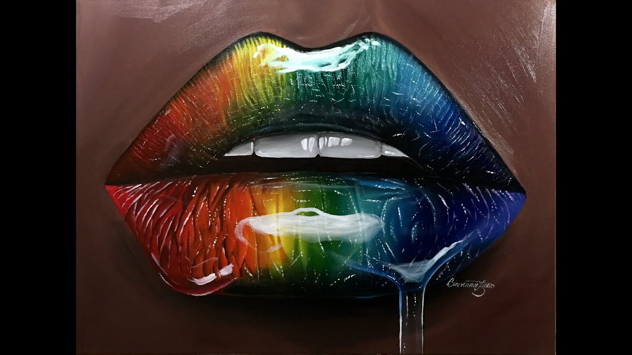 Rainbow Realistic Glossy Lips Painting