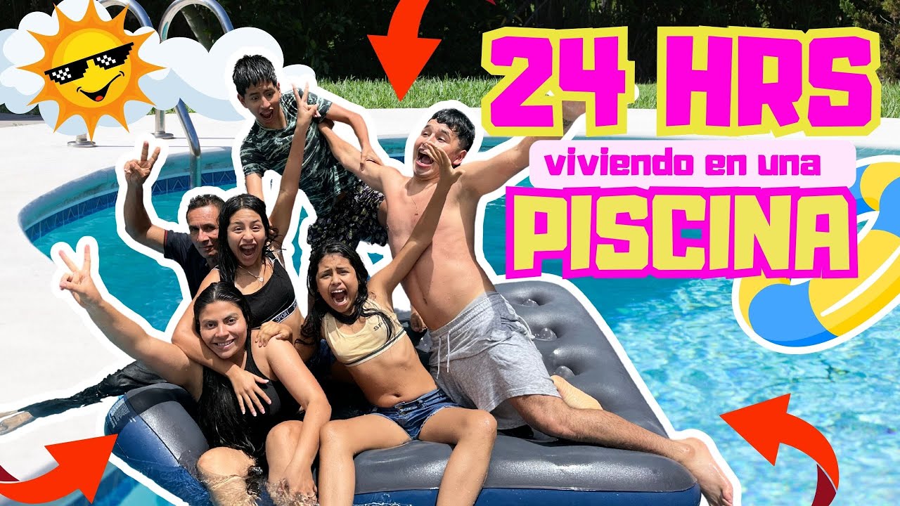 24 HORAS VIVIENDO EN UNA PISCINA😱 (Valentina se salió de la piscina) // jonfer y valentína
