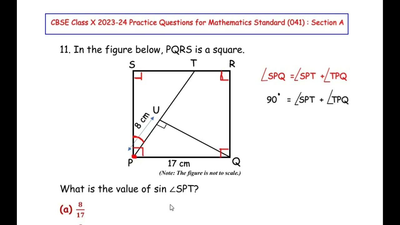 Q11 - In the figure below, PQRS is a square. What is the value of sin &ang;SPT?