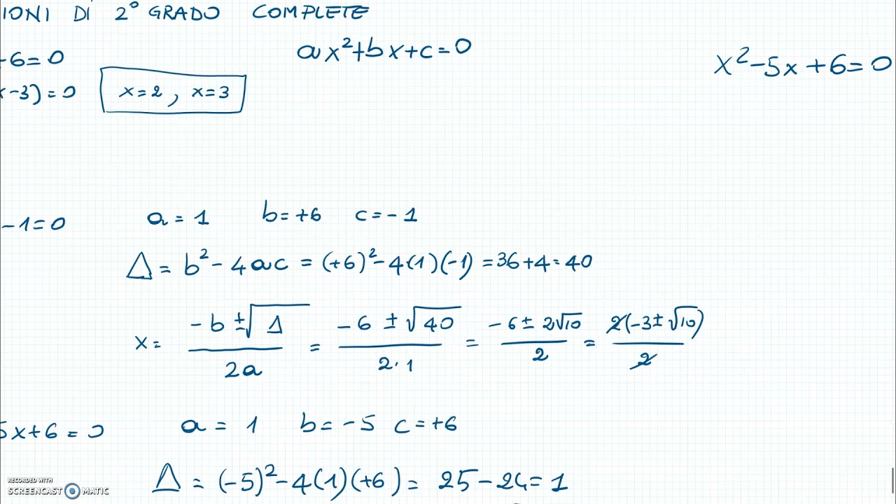EQUAZIONI DI 2° GRADO COMPLETE