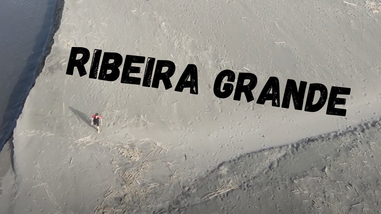 Azores - Ribeira Grande : by drone over beach and town (Sao Miguel)