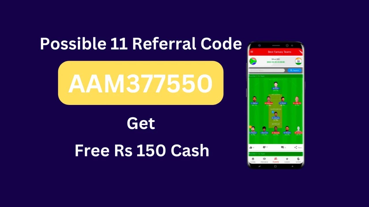 💰 Use Possible 11 Referral Code (AAM377550) for ₹150 Cash Bonus! | Refer & Earn More 🏏