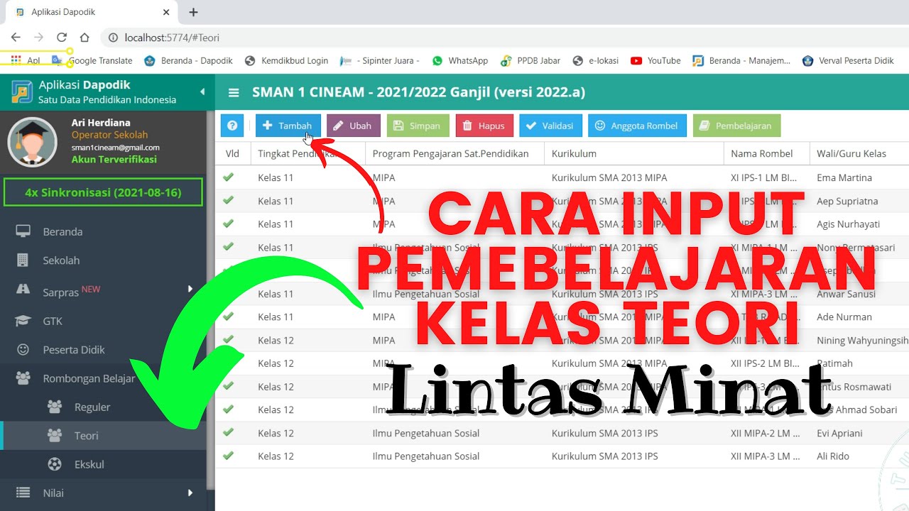 CARA MENGISI PEMBELAJARAN KELAS KELAS TEORI / LINTAS MINAT PADA DAPODIK 2022.a