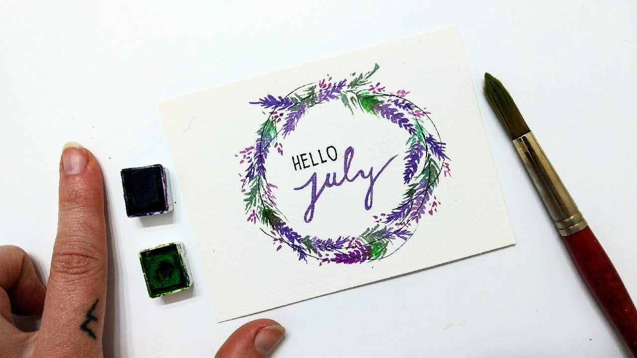 How to paint watercolor lavender flowers » Easy LAVENDER wreath painting tutorial for beginners