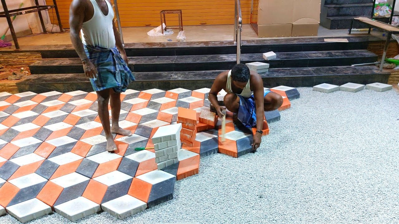 Paver Block Technology-Fantastic Diamond Design in Paver block Installation On Flooring