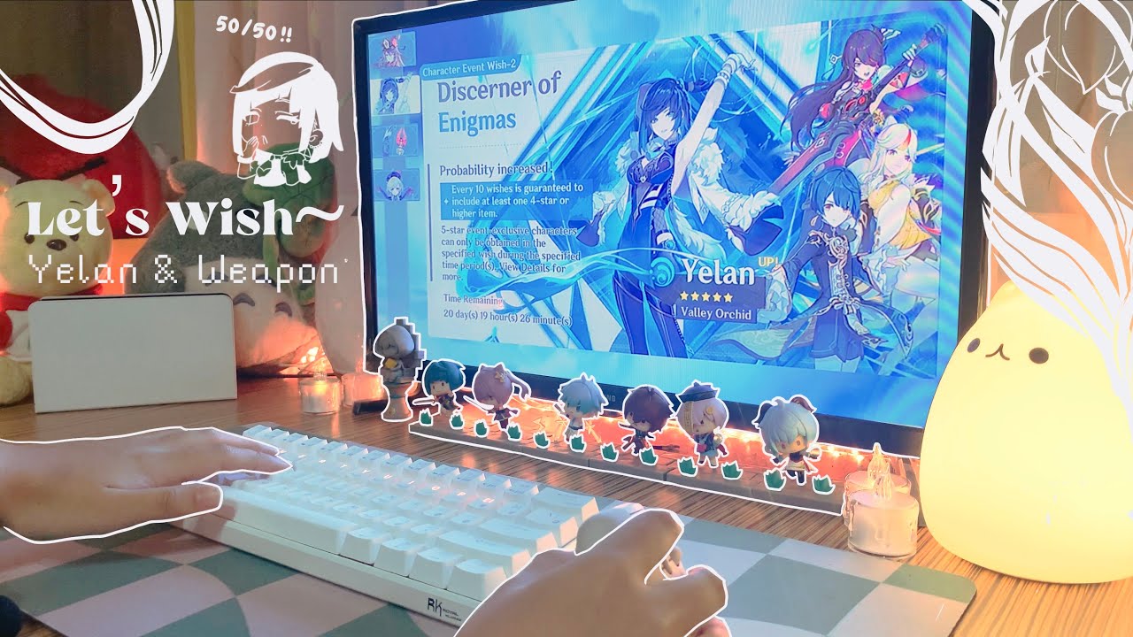 🐳 wishing for yelan and aqua simulacra on a cozy evening | ipad pro monitor setup ASMR keyboard