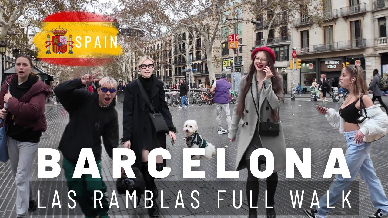 Busy Ramblas of Barcelona 🇪🇸 - 4K Walking Tour of Spain January 2024