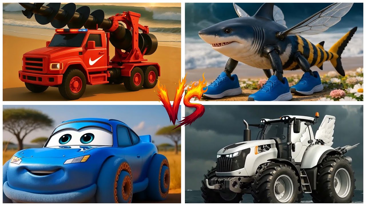 BRAINROT BEE🆚TRACTOR🆚MCQUEEN🆚AUGER TRUCK- DANCING CATS!