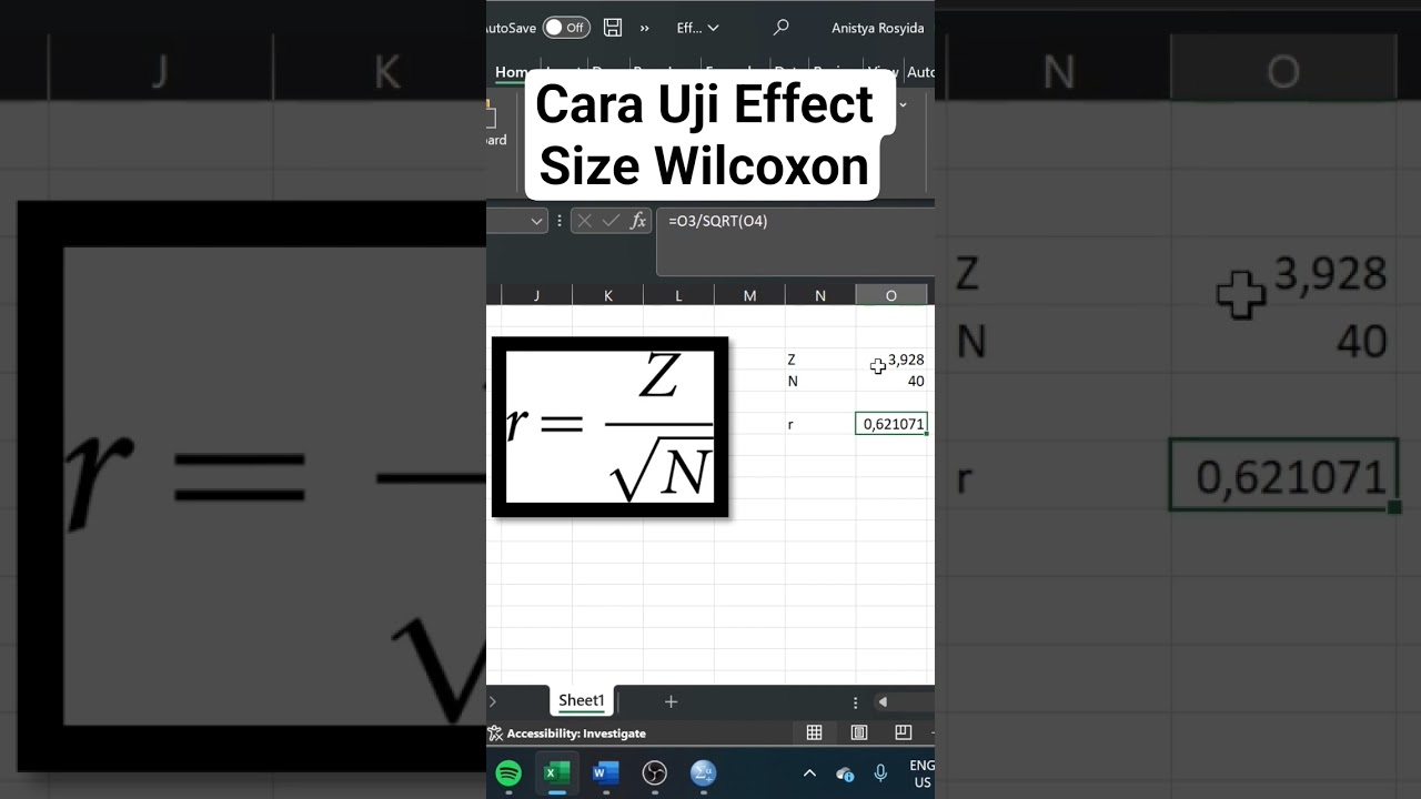 Cara Uji Effect Size Wilcoxon dengan Excel 