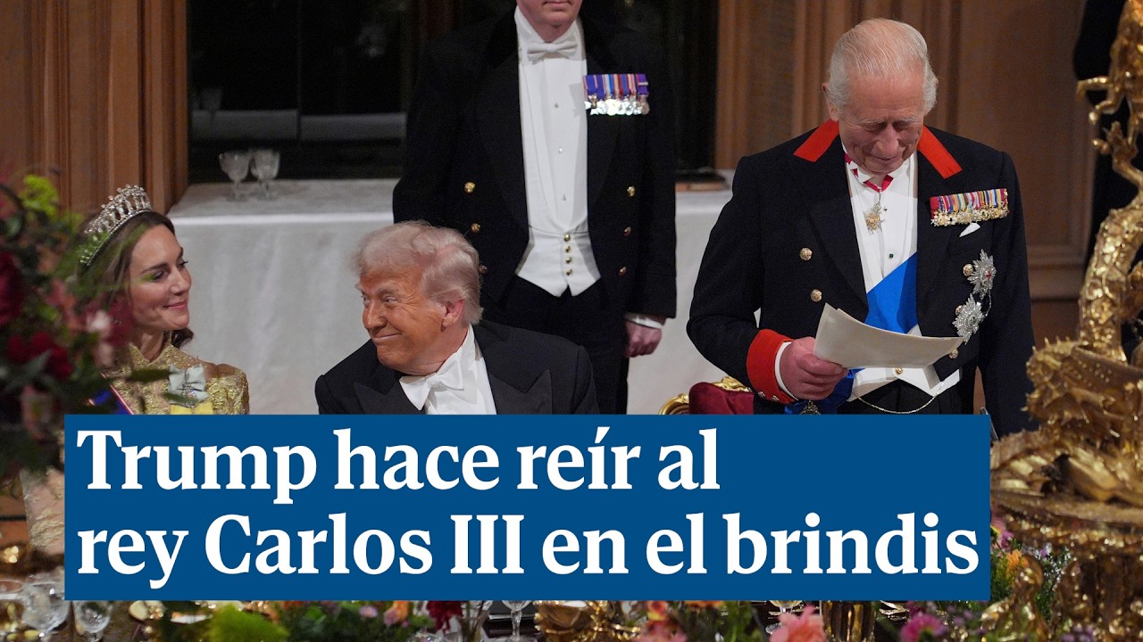 Trump disfruta de una lujosa cena de gala y hacer reír al rey Carlos III en el brindis