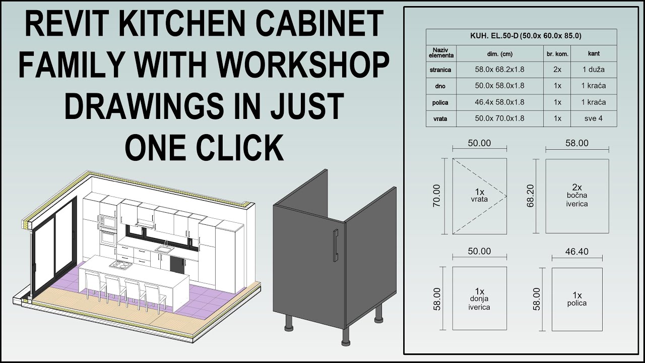 REVIT KITCHEN CABINET FAMILY WITH WORKSHOP DRAWINGS IN JUST ONE CLICK